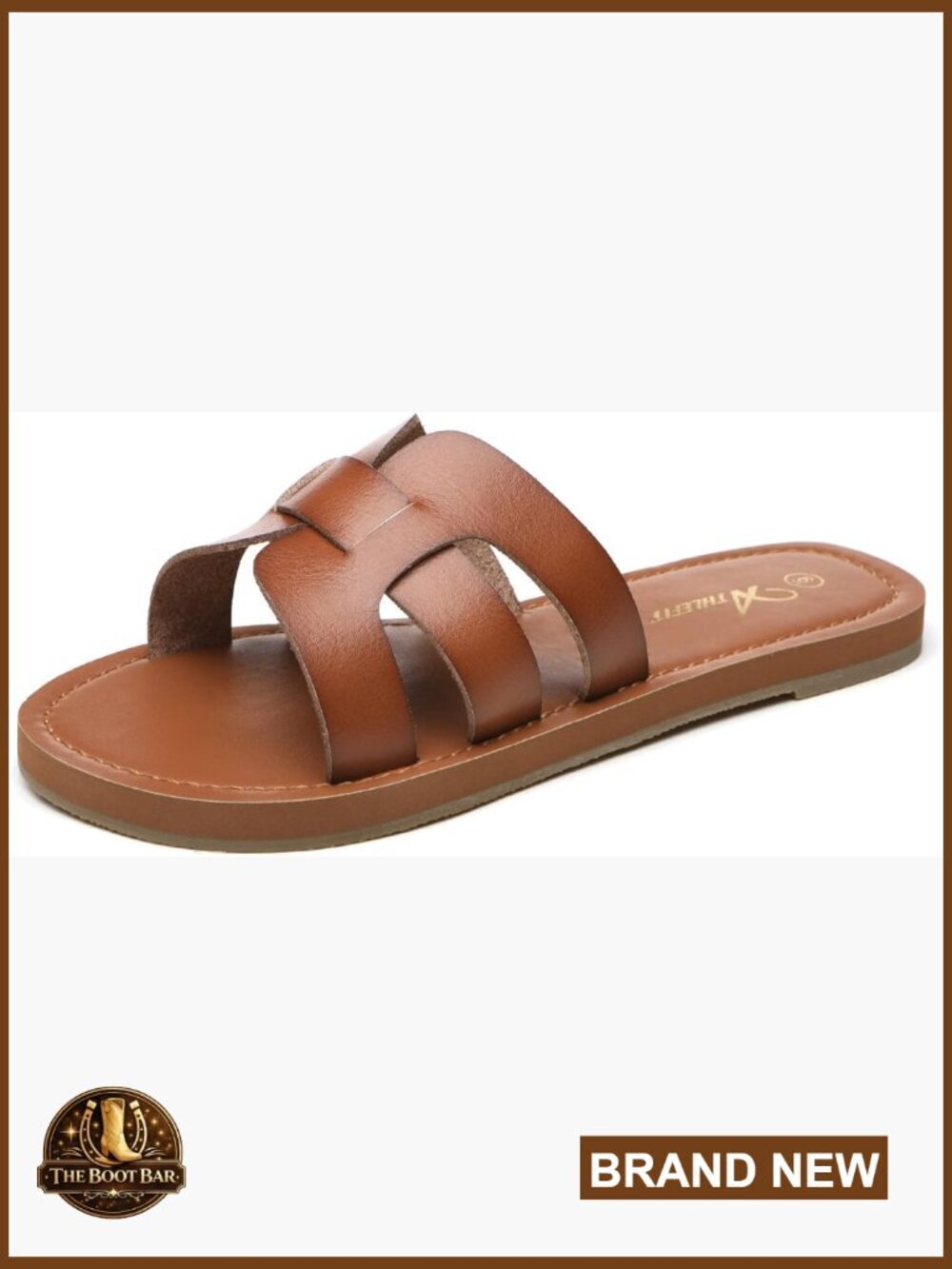 Women's Leather Slide Sandals Flat Slip On Summer Beach Comfort